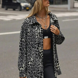 Multicolor Casual Women's Leopard Print Front Button Long Sleeve Jacket
